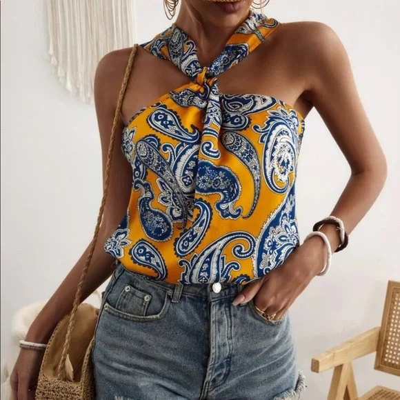 Boho Floral Paisley Print Tank Top Blouse - Picture 7 of 12